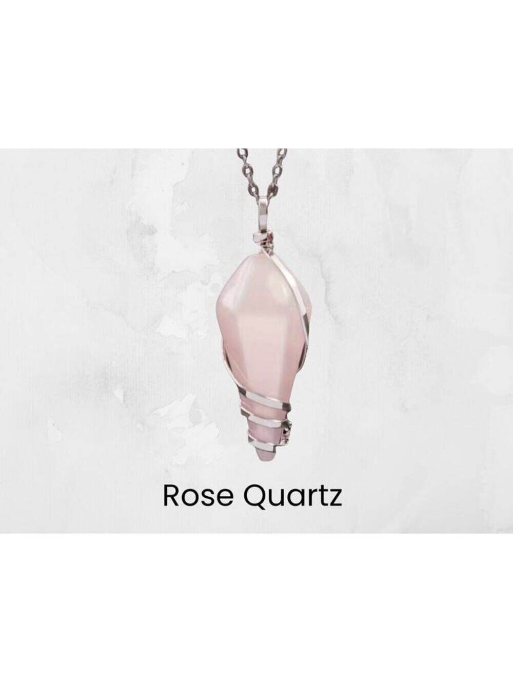 Rose Quartz Silver Wrapped Necklace Boho Fairycore Silver Chain